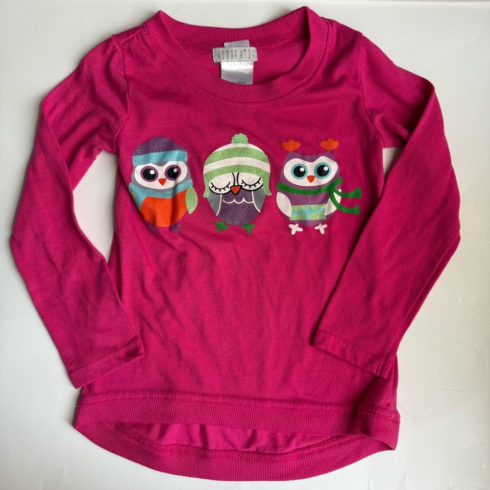 🍭 Komar Kids Girls Winter Owls Magenta Pajama Shirt - Size XS (4/5) (Used)